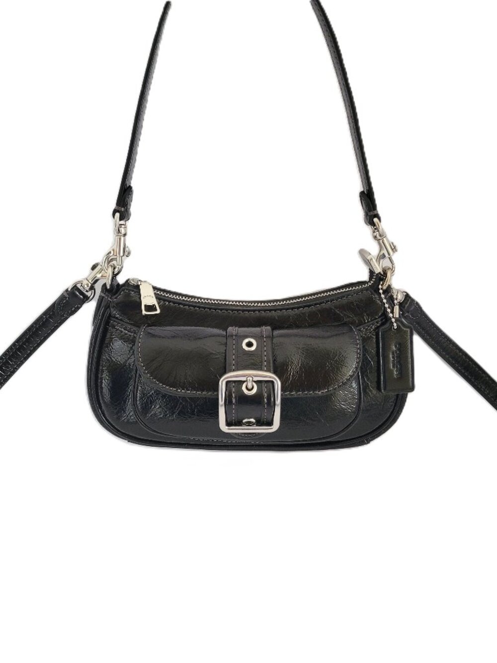Coach CDB19 Ashton Mini Shoulder Bag Glazed Leather Crossbody Black Bag